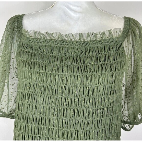 Torrid Dot Mesh Square Neck Smocked Top in Olive Plus Size 2X (18-20) - Picture 6 of 12